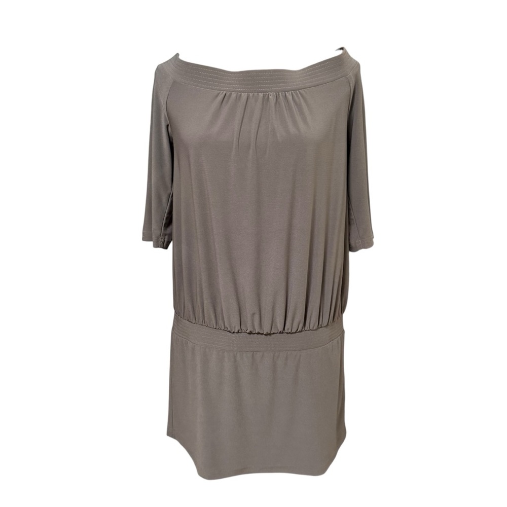Joseph Ribkoff Taupe Off Shoulder Tunic Top Size 10 Drop Waist